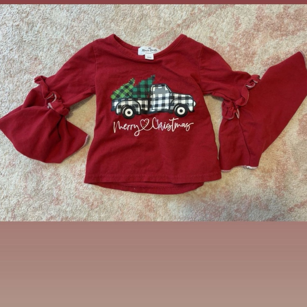 Festive Red Kids Long Sleeve Top with Truck Design